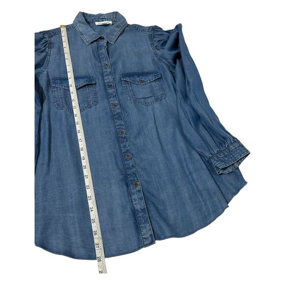 Beach Lunch Lounge Button Down Womens Shirt Large Blue Long Sleeve Soft Lyocell - Picture 9 of 10